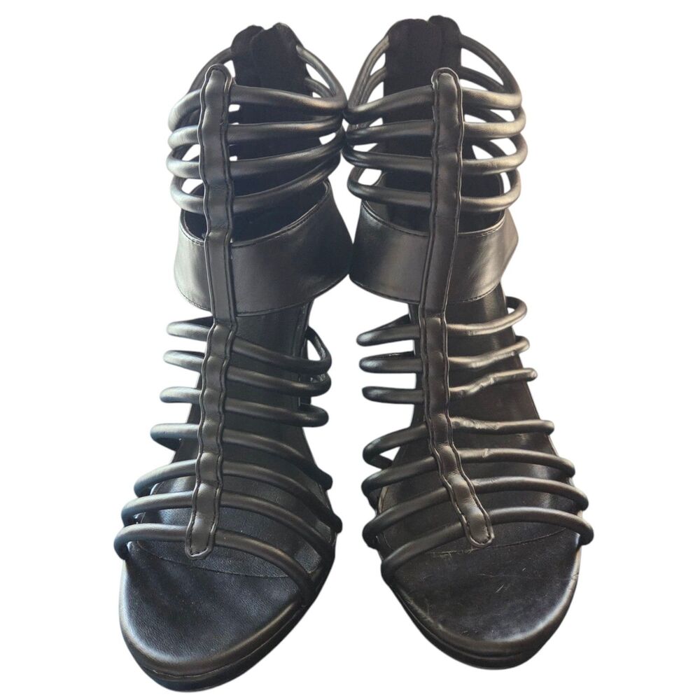 WOMENS Torrid HOT BLACK  STRAPPY 4" Heels with PEEP Toes Whimsigoth Y2K EUC sz 9